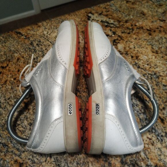 Ecco Womens Tour Hybrid Wing Tip Spikeless Golf Shoes Leather Silver Sz 40 US 8 - Picture 7 of 14